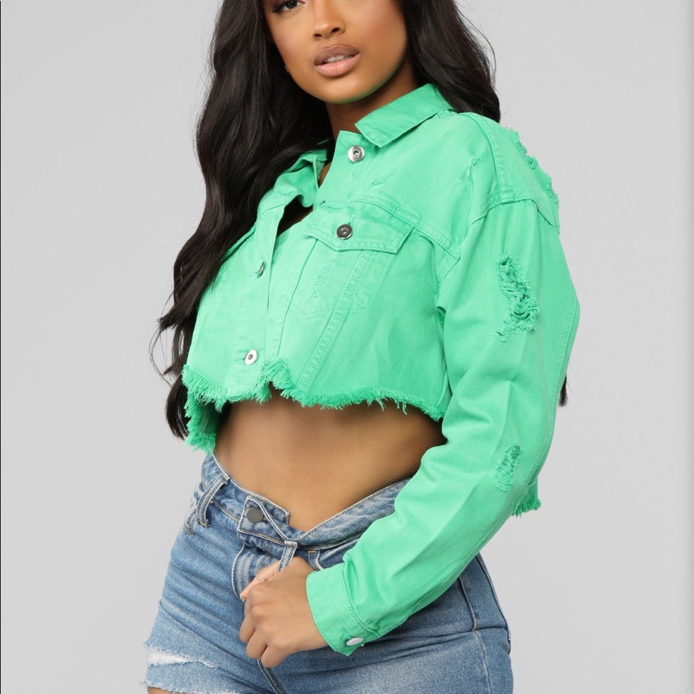 Green Distressed Denim Jacket